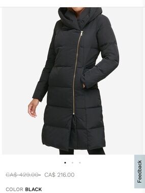 Cole Haan Black Asymmetrical Zip Long Down Puffer Coat